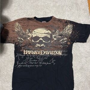 Harley-Davidson Skull Graphic Tee - Black and Brown